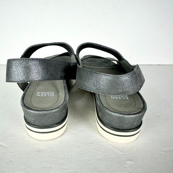 Eileen Fisher Somer Sport Platform Sandal Size 10 NEW Silver Metallic Suede - Picture 5 of 7